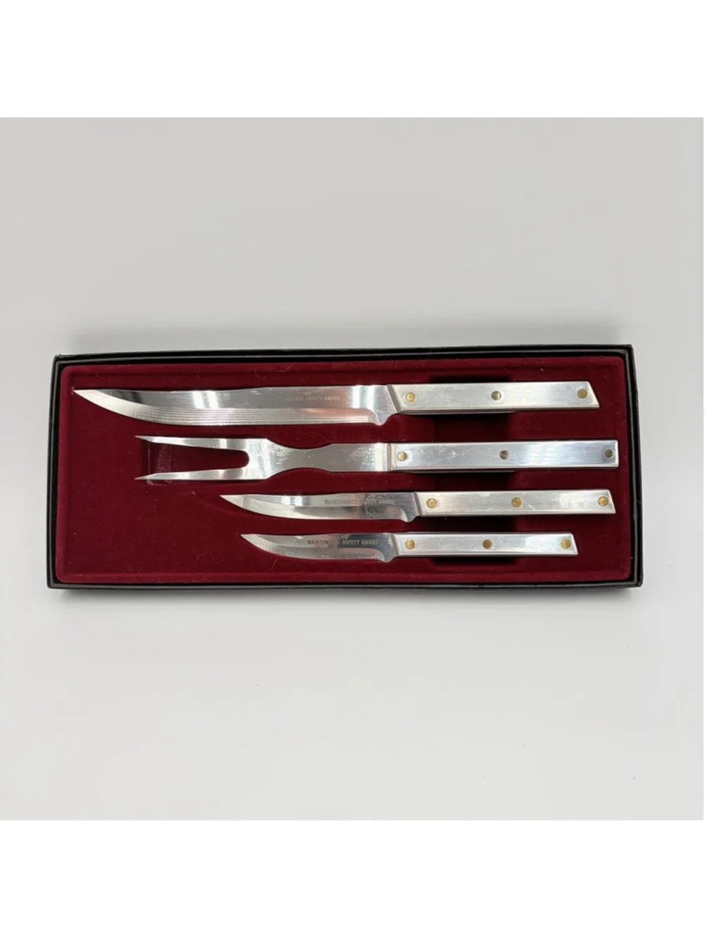 VINTAGE 4 Pc Stainless Steel Carving Set Solid Metal Handles w/ Box
